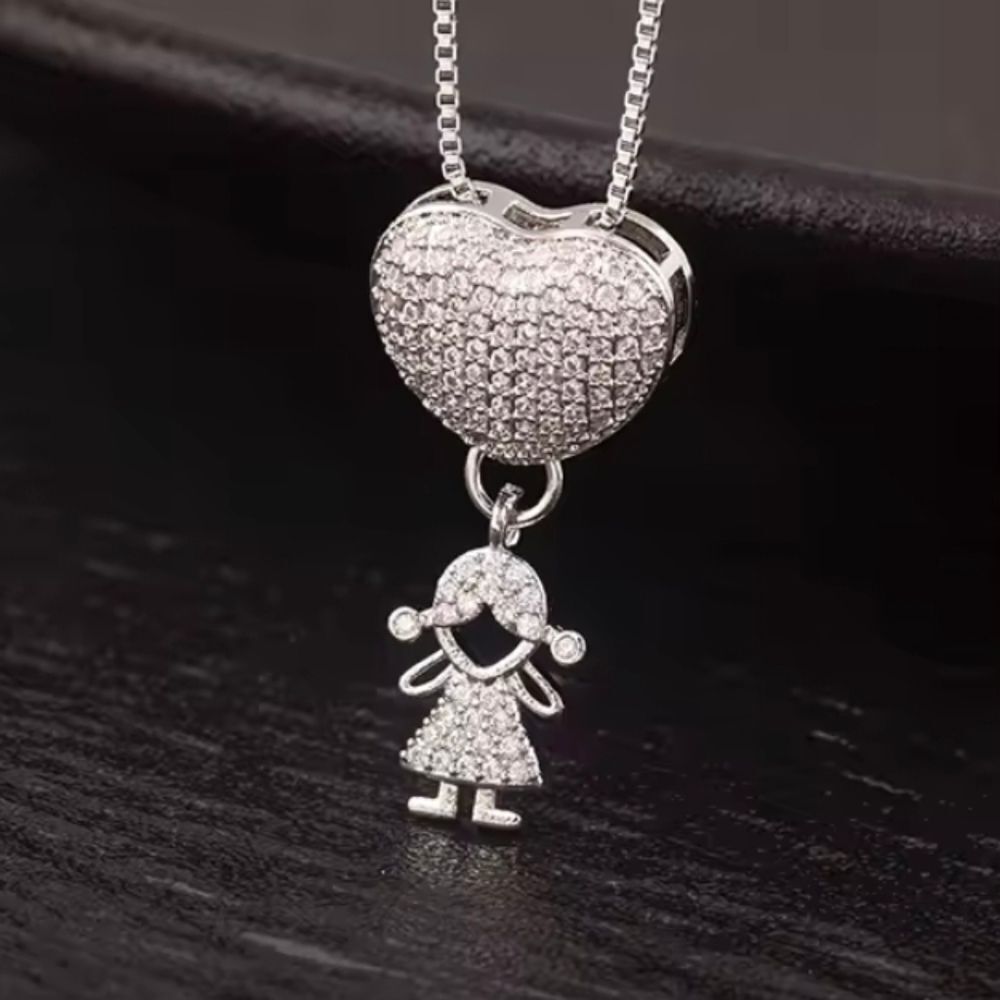 Silver Diamond Daughter Figure Necklace
